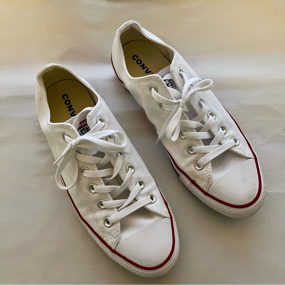 Converse CTAS White Canvas Sneakers with Red Trim